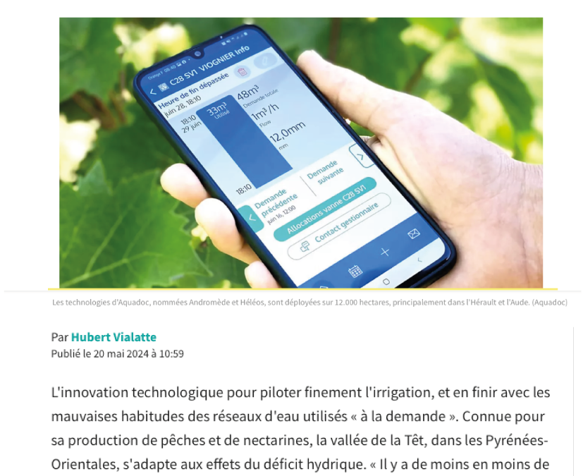 Article Les Échos Lundi 20 Mai 2024 – Comment les systèmes connectés d’AQUADOC rationalisent l’irrigation